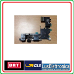 FLAT CONNETTORE RICARICA CARICA PER IPHONE 5S NERO DATI MICROFONO + JACK CUFFIA