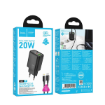 ALIMENTATORE CARICABATTERIE TYPE-C + USB-A + CAVO QC 3.0 3A DA TYPE-C A LIGHTNING DA 1 METRO PD 20W | HOCO N61 NERO