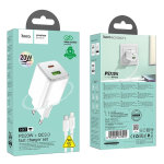 ALIMENTATORE CARICABATTERIE PRESA USB-A + TYPE-C + CAVO QC DA TYPE-C A LIGHTNING DA 1 METRO PD 20W | HOCO N41 BIANCO