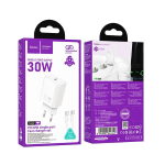 ALIMENTATORE CARICABATTERIE DI RETE TYPE-C + CAVO TYPE-C A TYPE-C DA 1 METRO PD 30W | HOCO N62 BIANCO 