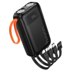 POWER BANK 10000MAH CON CAVI INTEGRATI TYPE-C + USB + LIGHTNING + MICROUSB + 2 LUCI LED FUNZIONE TORCIA | 2A 10W HOCO J151 NERO